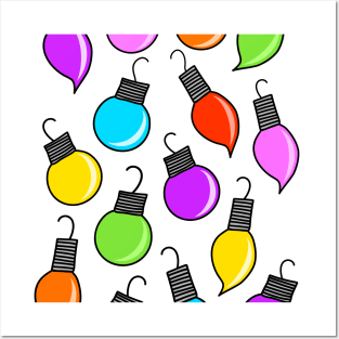 Colorful Rainbow Colored Christmas Ornaments Cartoon Pattern on a White Backdrop, made by EndlessEmporium Posters and Art